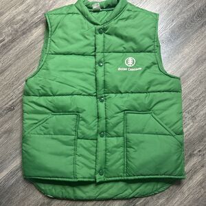 VTG 70s Green Puff Puffer Vest Medium Nylon Logger Core Workwear